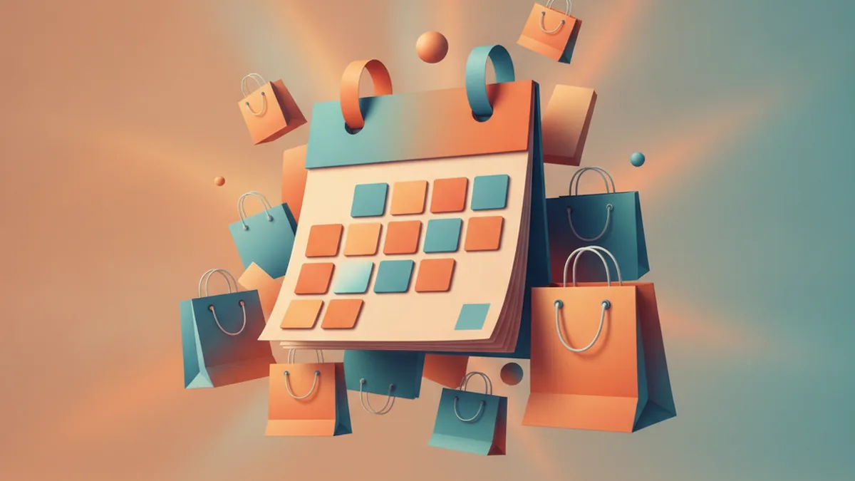 Calendar and shopping bags representing Walmart's three 2026 holiday sales events